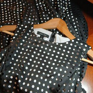 Ivy + Blu Black & White Eyelet Polka Dot Sleeveless Dress EUC